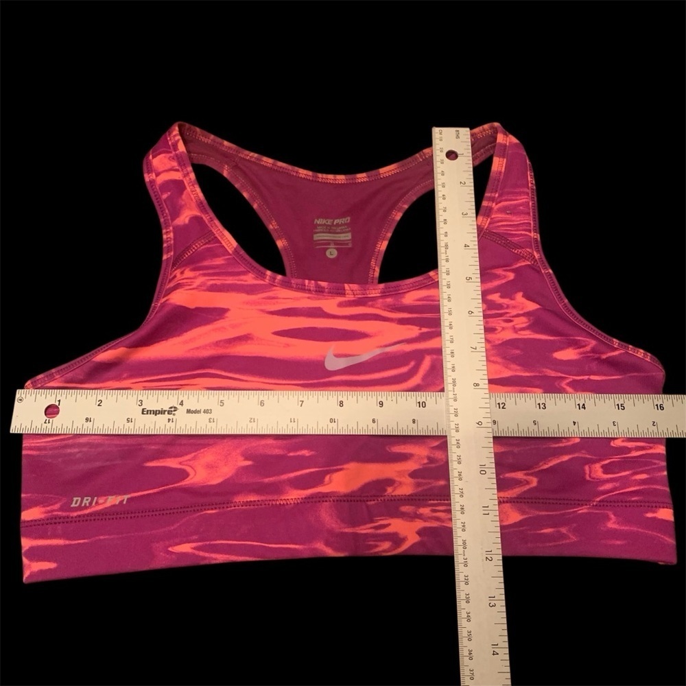 Nike Dry-Fit Sport Bra Top Racer Back Scoop Neck Colour Design Orange Purple L - Picture 9 of 11